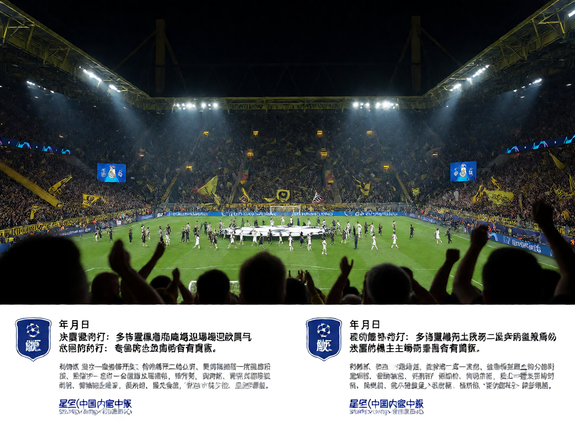 欧冠比赛夜场，球场灯光璀璨，球迷热情高涨